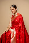 Maroon Banarasi Woven Zari Silk Saree With Unstitched Blouse