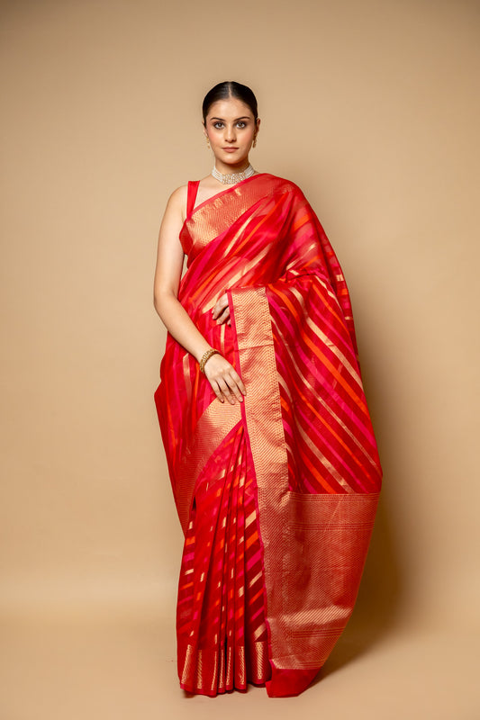 Rani Banarasi Woven Zari Cotton Saree With Unstitched Blouse