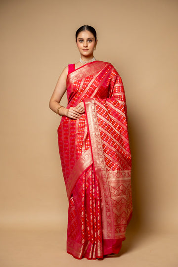 Maroon Banarasi Woven Zari Cotton Saree With Unstitched Blouse