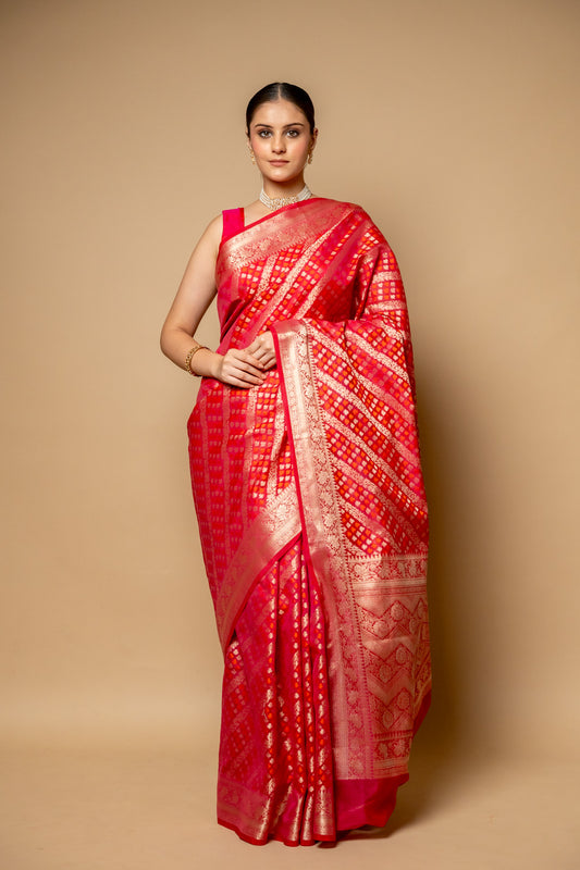 Maroon Banarasi Woven Zari Cotton Saree With Unstitched Blouse