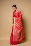 Maroon Banarasi Woven Zari Cotton Saree With Unstitched Blouse