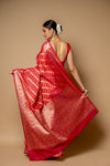 Maroon Banarasi Woven Zari Cotton Saree With Unstitched Blouse