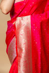 Rani Banarasi Woven Zari Silk Saree With Unstitched Blouse