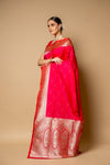 Rani Banarasi Woven Zari Silk Saree With Unstitched Blouse