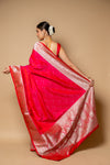Rani Banarasi Woven Zari Silk Saree With Unstitched Blouse