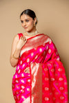 Rani Banarasi Woven Zari Silk Saree With Unstitched Blouse