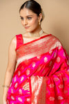 Rani Banarasi Woven Zari Silk Saree With Unstitched Blouse