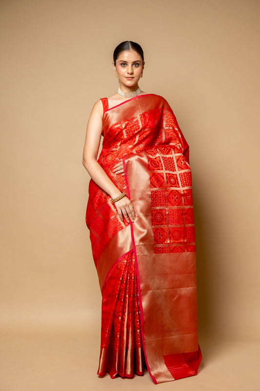 Maroon Banarasi Woven Zari Cotton Saree With Unstitched Blouse
