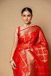 Maroon Banarasi Woven Zari Cotton Saree With Unstitched Blouse