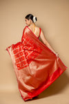 Maroon Banarasi Woven Zari Cotton Saree With Unstitched Blouse