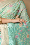 Tea Green Banarasi Woven Zari Cotton Saree With Unstitched Blouse