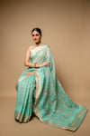 Tea Green Banarasi Woven Zari Cotton Saree With Unstitched Blouse