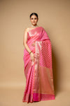 Gajari Banarasi Woven Zari Cotton Saree With Unstitched Blouse
