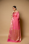 Gajari Banarasi Woven Zari Cotton Saree With Unstitched Blouse
