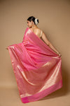 Gajari Banarasi Woven Zari Cotton Saree With Unstitched Blouse