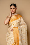 Tussar Banarasi Woven Zari & Threadwork Tissue Saree With Unstitched Blouse