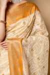Tussar Banarasi Woven Zari & Threadwork Tissue Saree With Unstitched Blouse