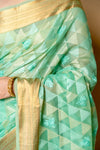 Tea Green Banarasi Woven Zari & Threadwork Cotton Saree With Unstitched Blouse
