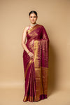 Garnet Banarasi Woven Zari Chinon Saree With Unstitched Blouse
