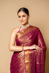 Garnet Banarasi Woven Zari Chinon Saree With Unstitched Blouse