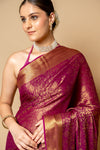 Garnet Banarasi Woven Zari Chinon Saree With Unstitched Blouse