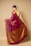 Garnet Banarasi Woven Zari Chinon Saree With Unstitched Blouse