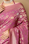 Gajari Banarasi Woven Zari Khaddi Georgette Saree With Unstitched Blouse