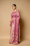 Gajari Banarasi Woven Zari Khaddi Georgette Saree With Unstitched Blouse