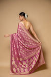 Gajari Banarasi Woven Zari Khaddi Georgette Saree With Unstitched Blouse