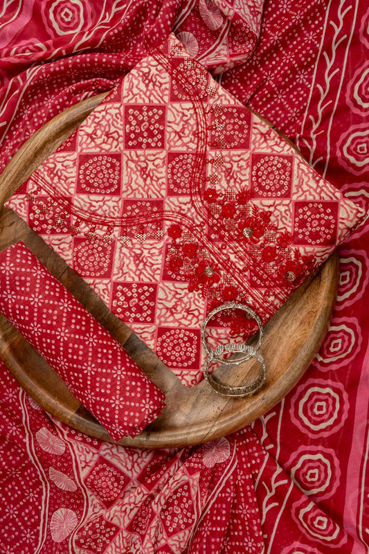 Maroon Sequence, Threadwork & Digital Printed Cotton Unstitched Salwar Suit With Cotton Dupatta