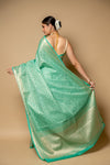 Mint Green Banarasi Woven Zari Cotton Saree With Unstitched Blouse