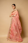 Gajari Banarasi Woven Zari & Digital Printed Cotton Saree With Unstitched Blouse