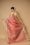 Gajari Banarasi Woven Zari & Digital Printed Cotton Saree With Unstitched Blouse