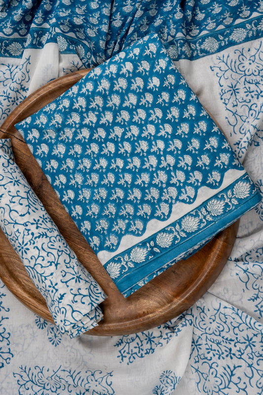 Peacock Floral Printed Cotton Unstitched Salwar Suit With Cotton Dupatta