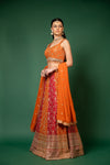 Orange Rani Sequence, Zari  & Cutdana Georgette Lehenga Set With Readymade Blouse