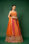 Orange Rani Sequence, Zari  & Cutdana Georgette Lehenga Set With Readymade Blouse