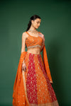 Orange Rani Sequence, Zari  & Cutdana Georgette Lehenga Set With Readymade Blouse