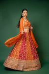 Orange Rani Sequence, Zari  & Cutdana Georgette Lehenga Set With Readymade Blouse