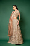 Peach Zari, Zarkan & Sequence Net Lehenga Set With Readymade Blouse