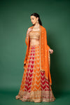 Orange Red Swarovski, Zari Thread & Bead & Sequence Georgette Lehenga Set With Readymade Blouse