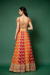 Orange Red Swarovski, Zari Thread & Bead & Sequence Georgette Lehenga Set With Readymade Blouse