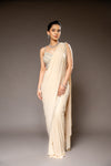 Tussar Lycra Pre-Draped Designer Saree With Readymade Blouse (Ft:-Muskan Sharma)