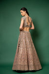 Peach Threadwork, Embroidery, Zari, Zarkan, Mirror & Bead, Sequence Net Lehenga Set With Readymade Blouse