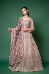 Wine Swarovski, Mirror, Zari, Threadwork, Embroidery, Bead, Sequence Net Lehenga Set With Readymade Blouse