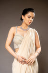 Tussar Lycra Pre-Draped Designer Saree With Readymade Blouse (Ft:-Muskan Sharma)