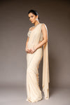 Tussar Cutdana, Bead & Sequence Lycra Pre-Draped Designer Saree With Readymade Blouse