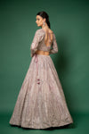 Wine Swarovski, Mirror, Zari, Threadwork, Embroidery, Bead, Sequence Net Lehenga Set With Readymade Blouse