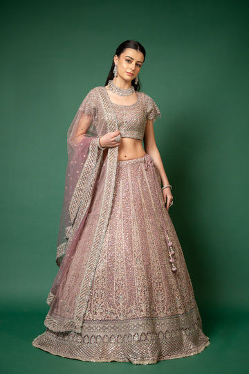 Onion Net Lehenga Set And Net Dupatta With Readymade Blouse