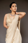 Tussar Cutdana, Bead & Sequence Lycra Pre-Draped Designer Saree With Readymade Blouse