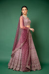 Mauve Mirror, Zari, Threadwork, Embroidered, Bead, Sequence Georgette Lehenga Set With Readymade Blouse